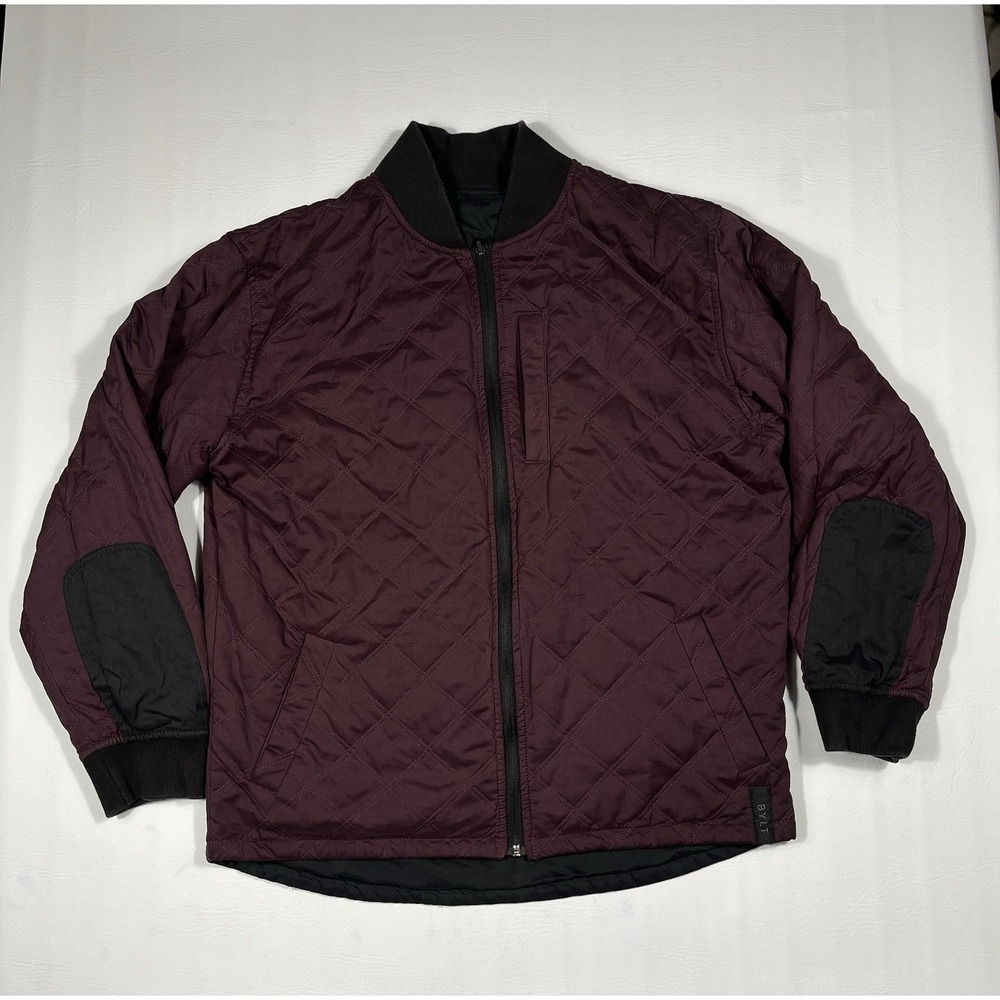 Bylt Hi Lo Reversible Bomber Jacket Mens Large Burgundy Black Quilted Outerwear
